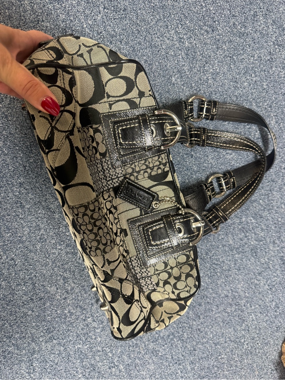 Coach Soho Satchel Patchwork Gray Signature Shoulder Boston Bag Y2K # F12317 - Picture 4 of 16